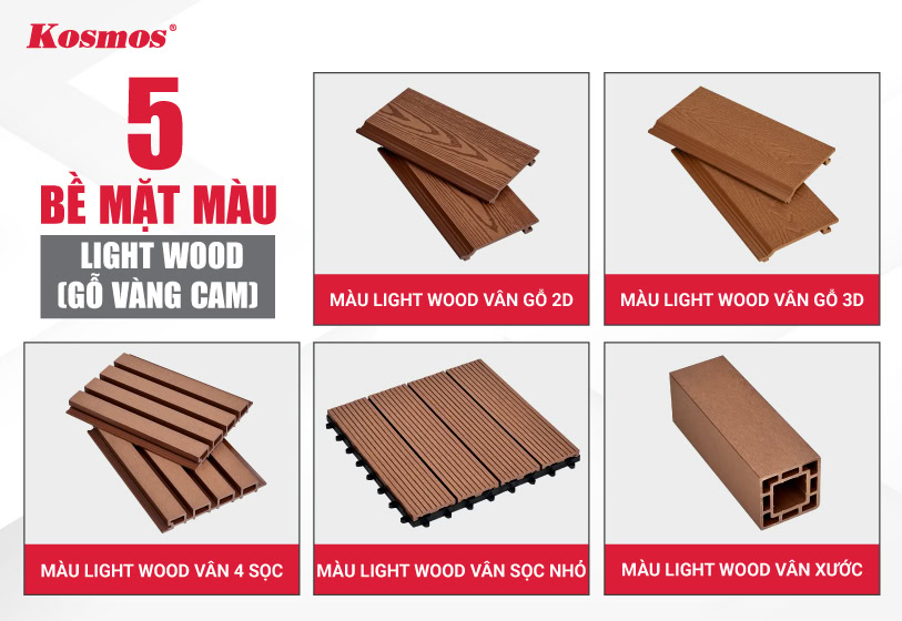 5 bề mặt gỗ nhựa màu Light Wood