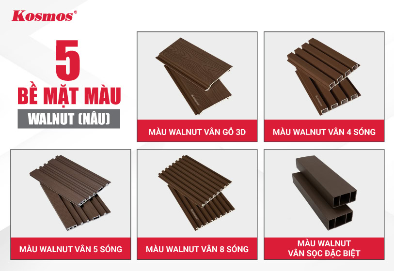 5 bề mặt gỗ nhựa màu Walnut