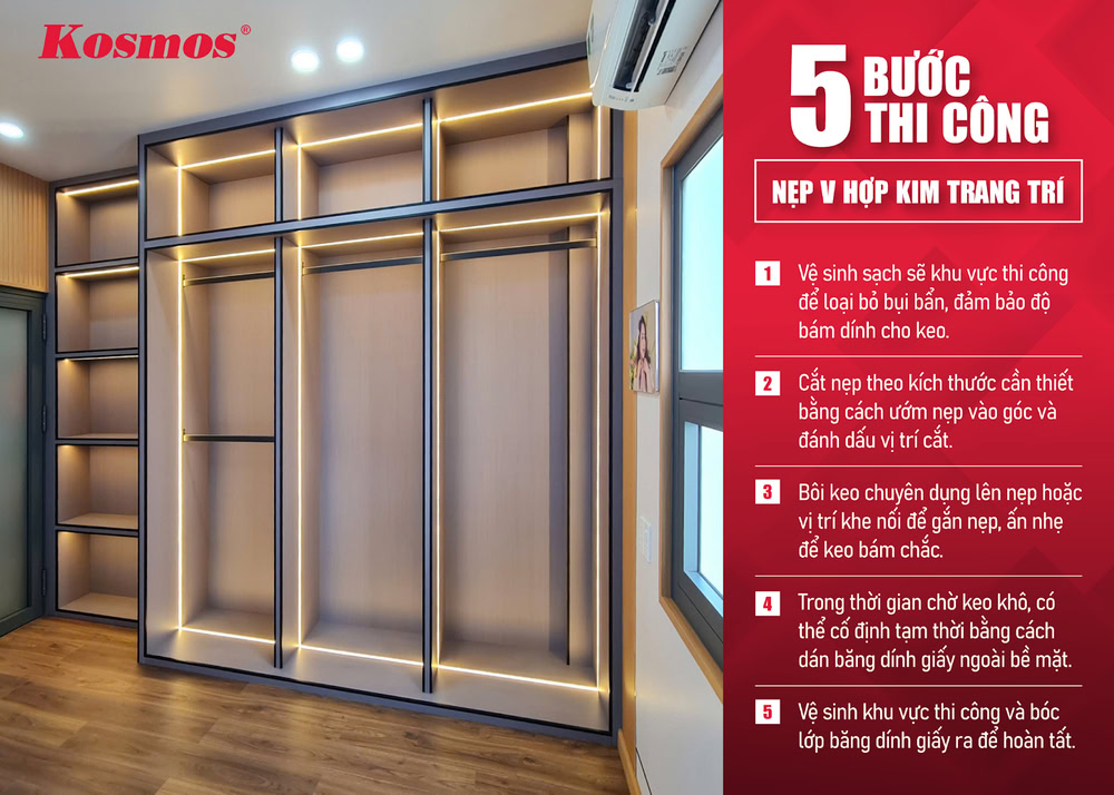 5 bước thi công nẹp V hợp kim trang trí