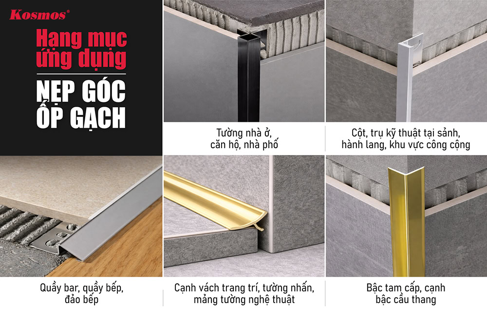 5 hạng mục ứng dụng nẹp góc ốp gạch
