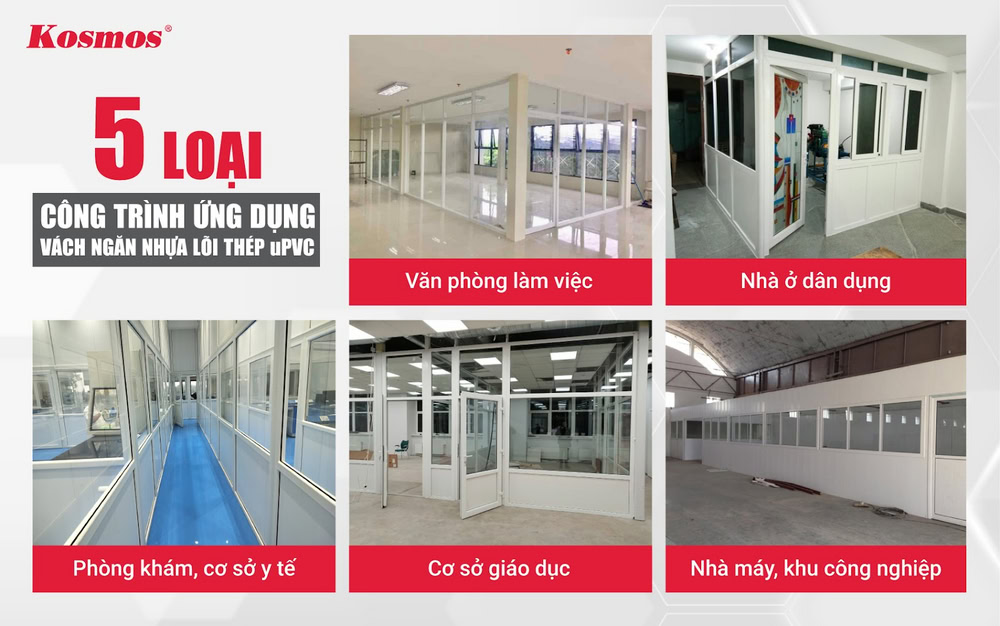 5 loại công trình ứng dụng vách ngăn nhựa lõi thép uPVC