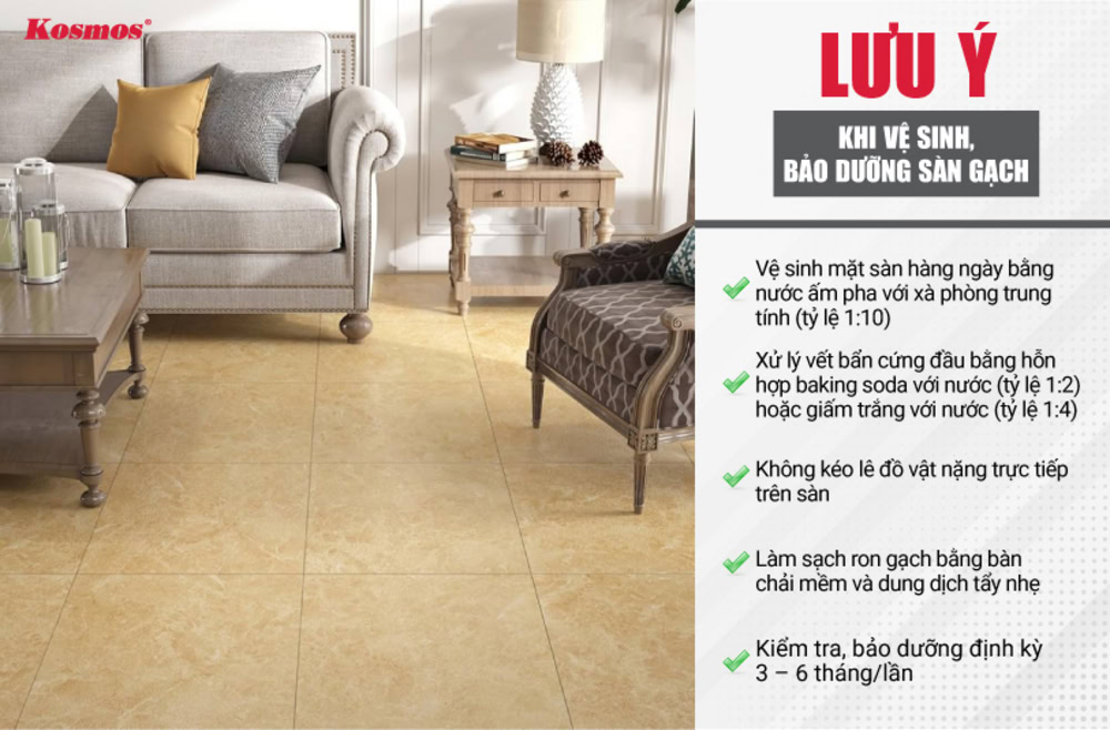 5 lưu ý cần nắm rõ khi vệ sinh, bảo dưỡng sàn gạch