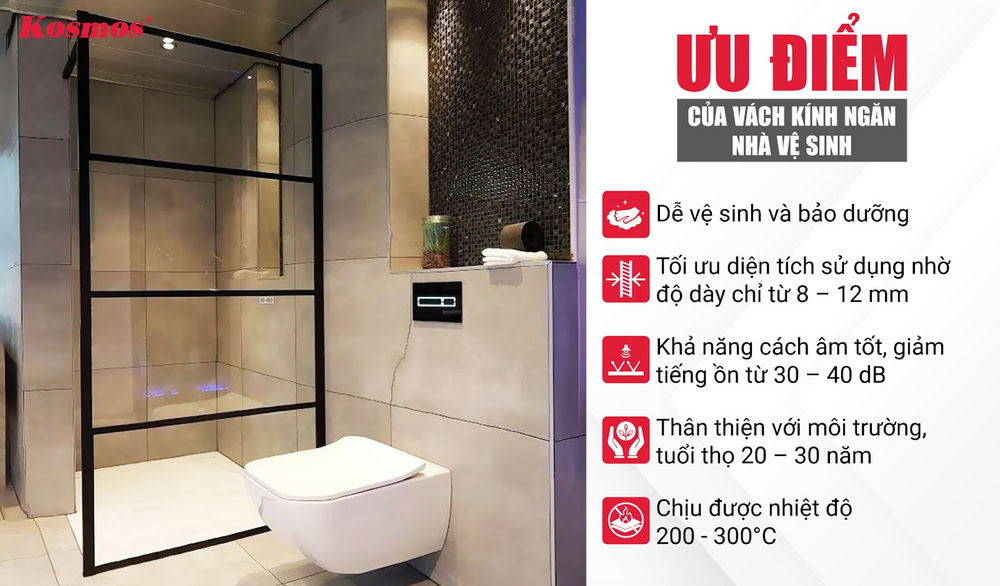 5 ưu điểm nổi bật nhất của vách kính ngăn nhà vệ sinh