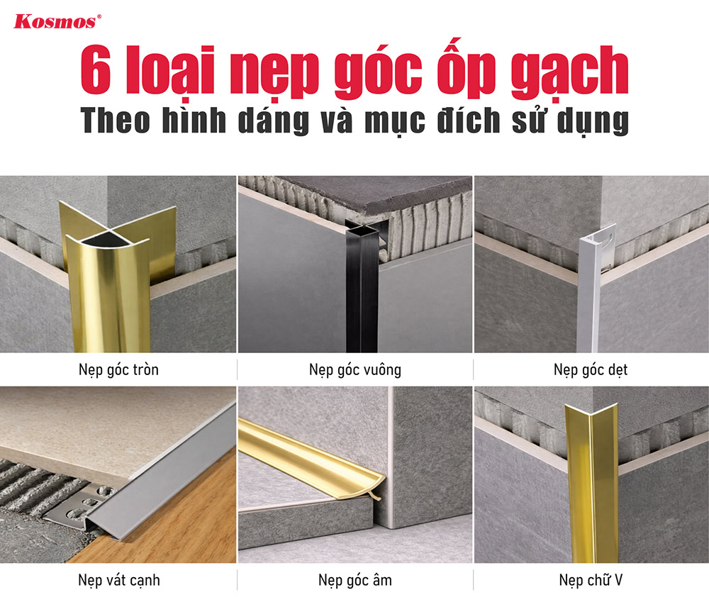 6 loại nẹp góc ốp gạch theo hình dáng và mục đích sử dụng