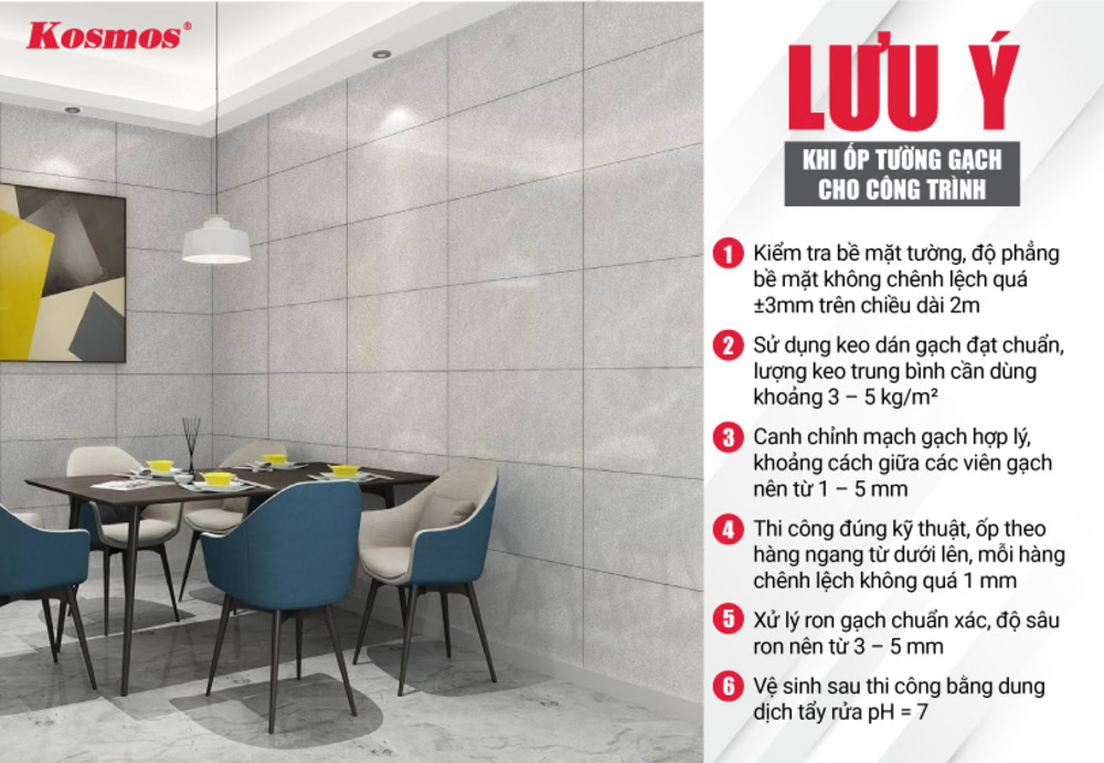 6 lưu ý khi thi công bề mặt tường ốp gạch