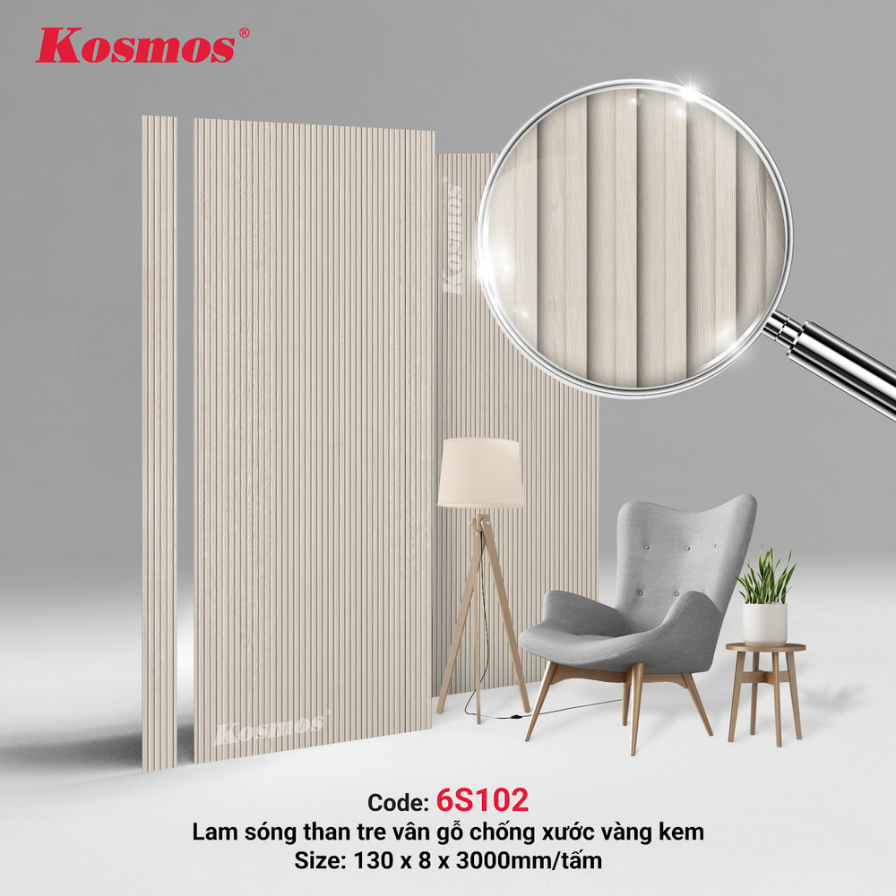 6S102 là lam sóng than tre vân gỗ vàng kem