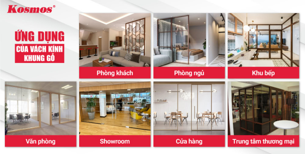 7 loại không gian thường ứng dụng vách ngăn kính khung gỗ