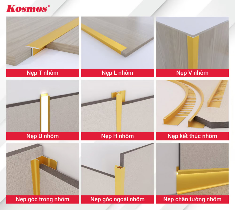 9 loại nẹp nhôm trang trí nội thất ứng dụng đa dạng bề mặt