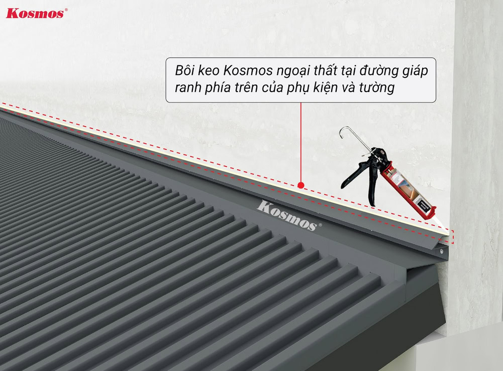 Bắn silicone vào đường giáp ranh phía trên của phụ kiện.