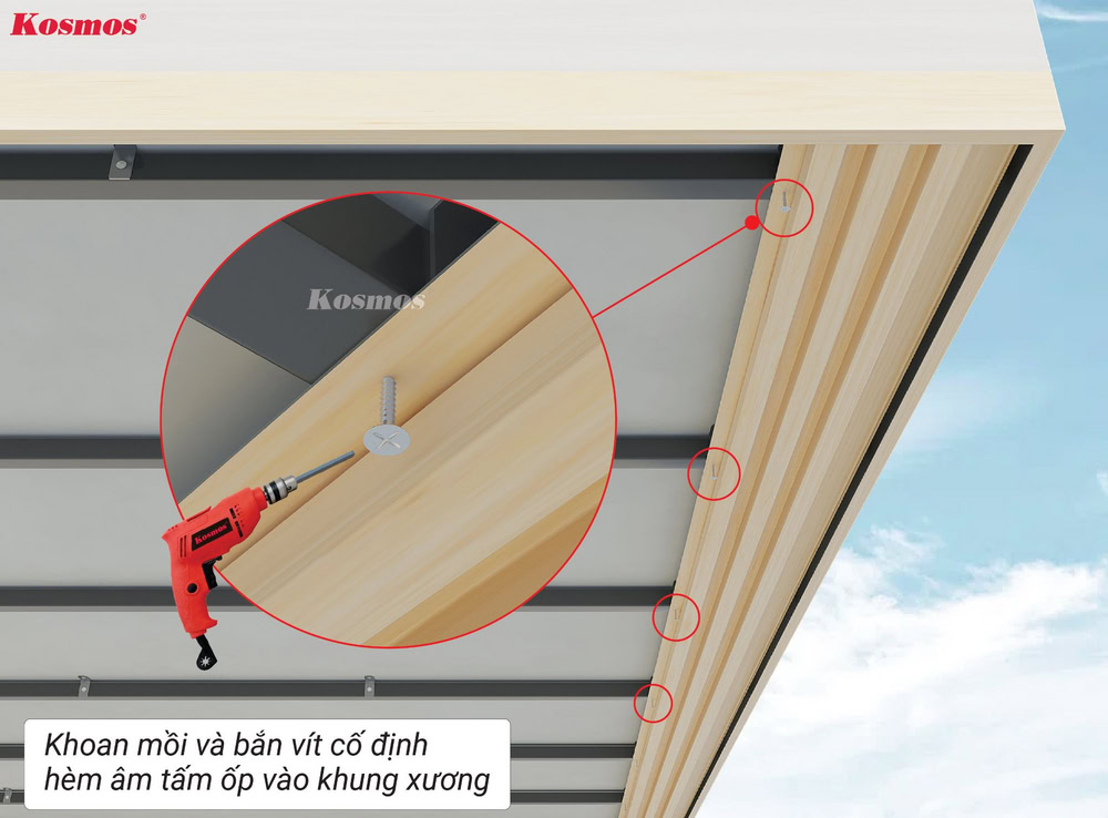 Bắn vít inox cố định tấm lam sóng nhôm vào thanh xương