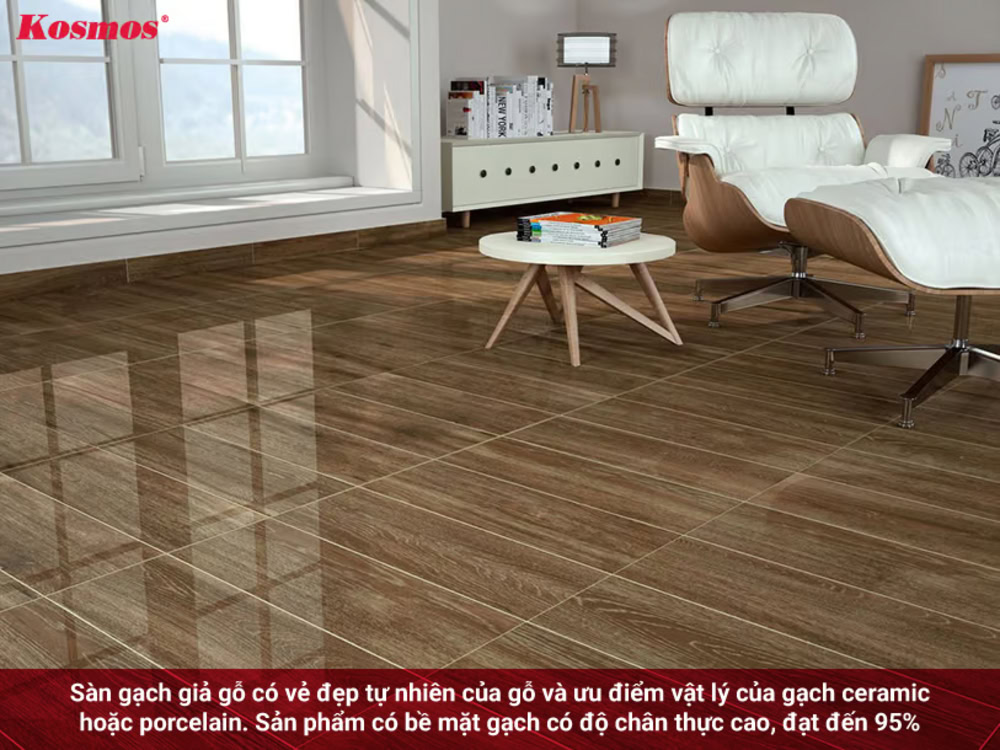 Bề mặt gạch lát sàn giả gỗ có độ chân thực cao, đạt đến 95% so với gỗ thật