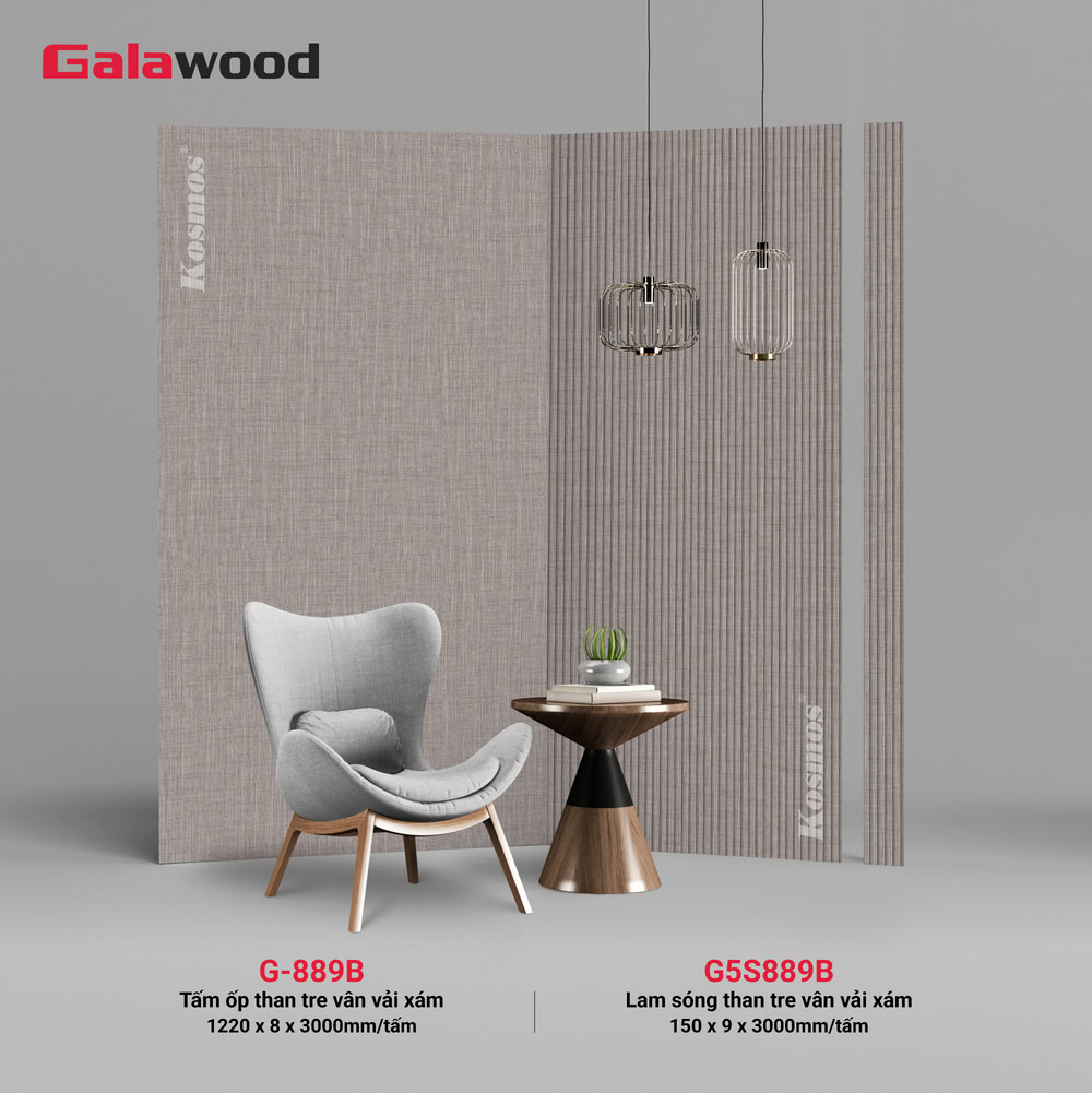 Bộ đồng màu tấm ốp than tre Galawood vân vải xám (G5S889B & G-889B)
