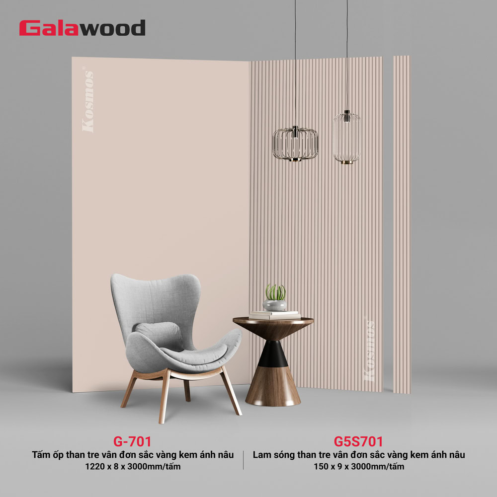 Bộ đồng màu tấm ốp than tre Galawood vàng kem ánh nâu (G5S701 & G-701)