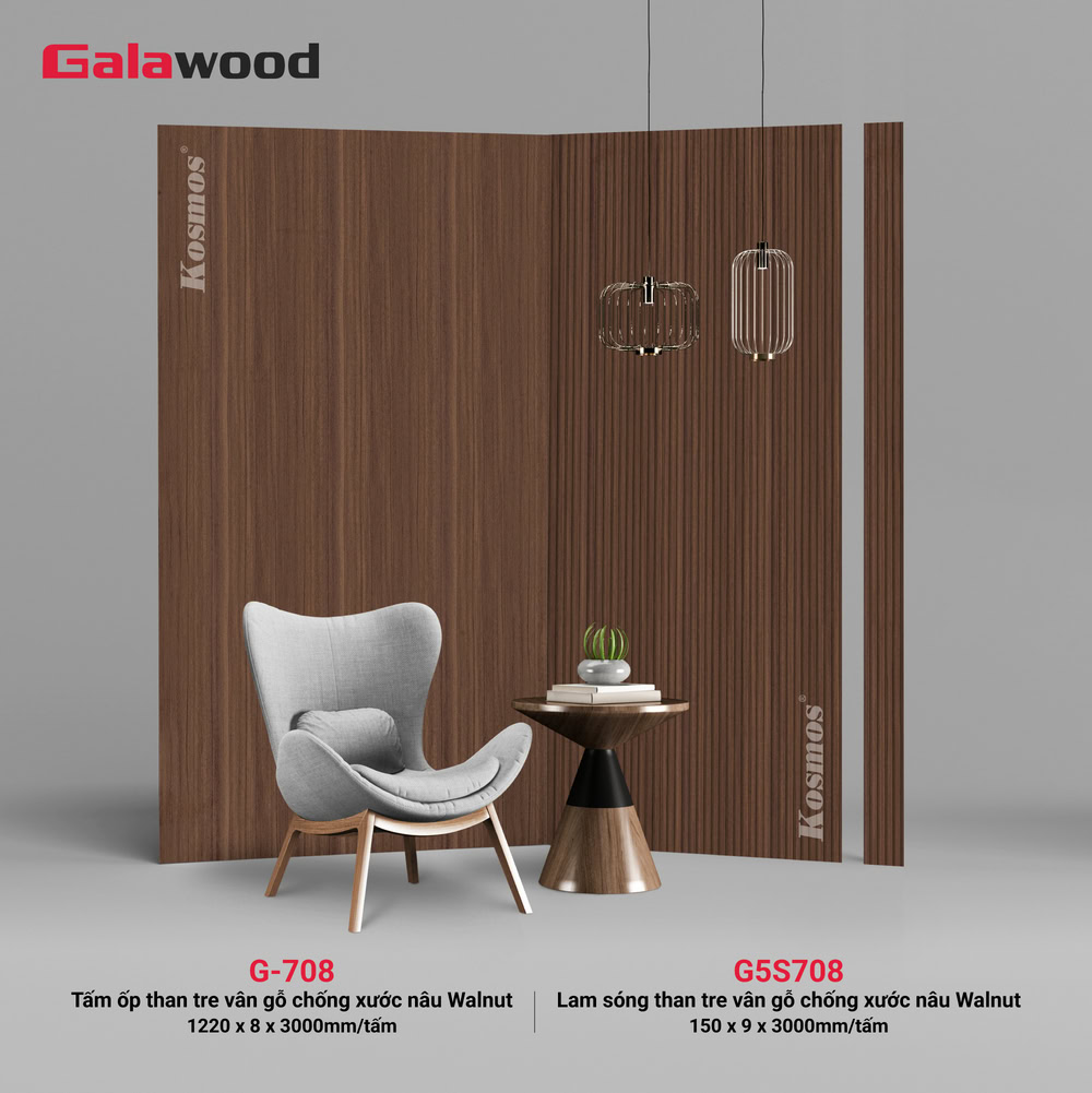 Bộ đồng màu tấm ốp than tre vân gỗ chống xước nâu walnut (G5S708 & G-708)