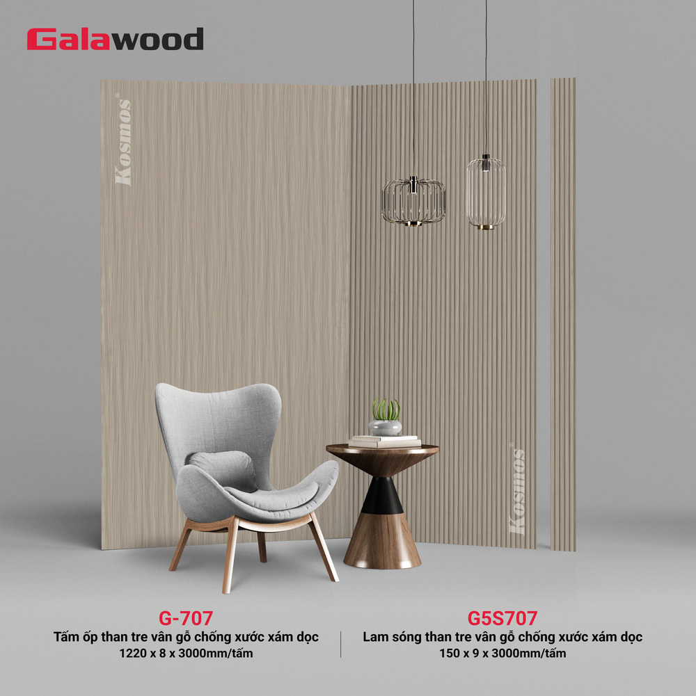 Bộ đồng màu tấm ốp than tre vân gỗ chống xước xám dọc (G5S707 & G-707)