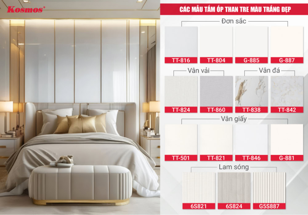 Bộ sưu tập các mẫu tấm ốp than tre màu trắng đẹp, sang trọng