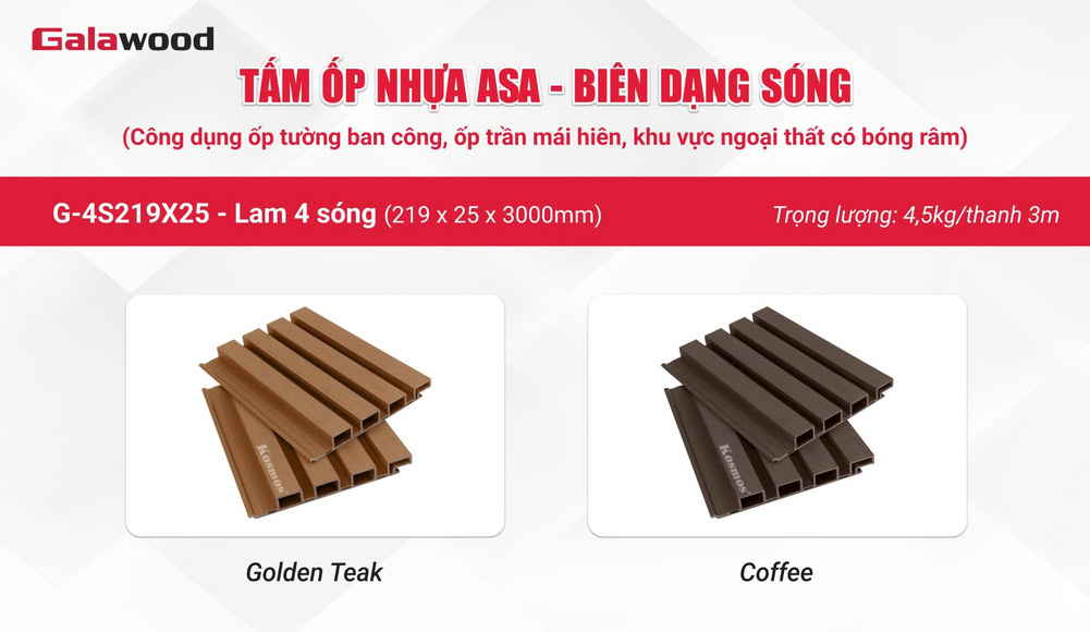 Bộ sưu tập lam 4 sóng nhựa ASA G-4S219X25