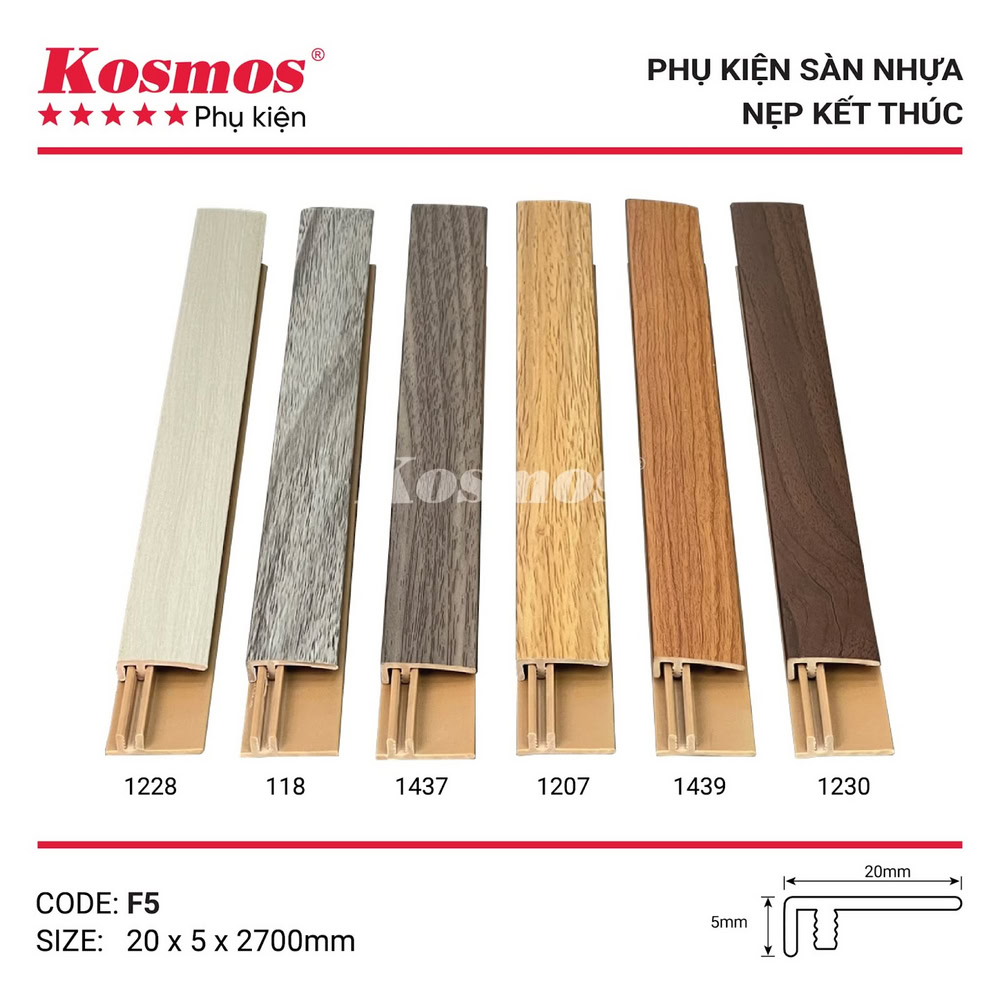 Bộ sưu tập nẹp nhựa F5 kết thúc sàn nhựa Kosmos