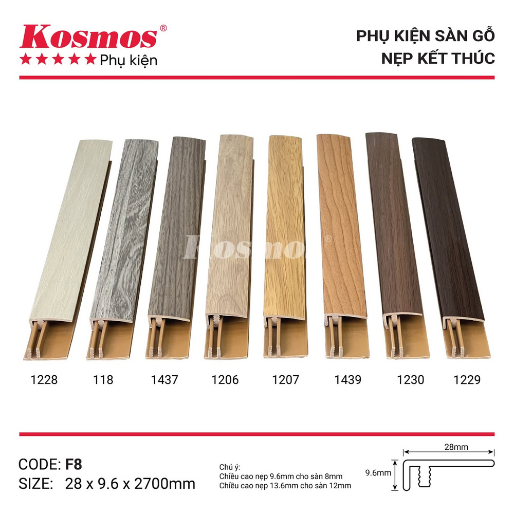 Bộ sưu tập nẹp nhựa F8 kết thúc sàn gỗ Kosmos