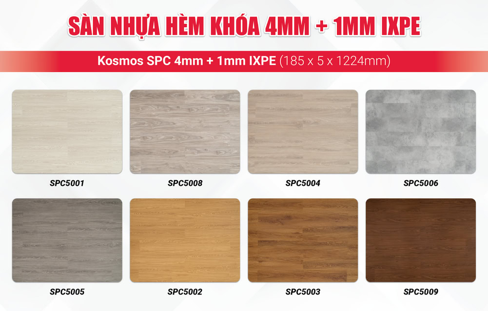 Bộ sưu tập sàn nhựa hèm khóa 4mm + 1mm IXPE