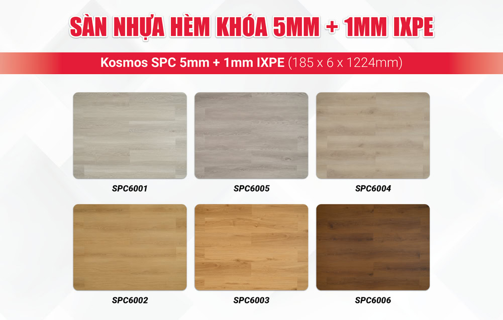 Bộ sưu tập sàn nhựa hèm khóa 5mm + 1mm IXPE