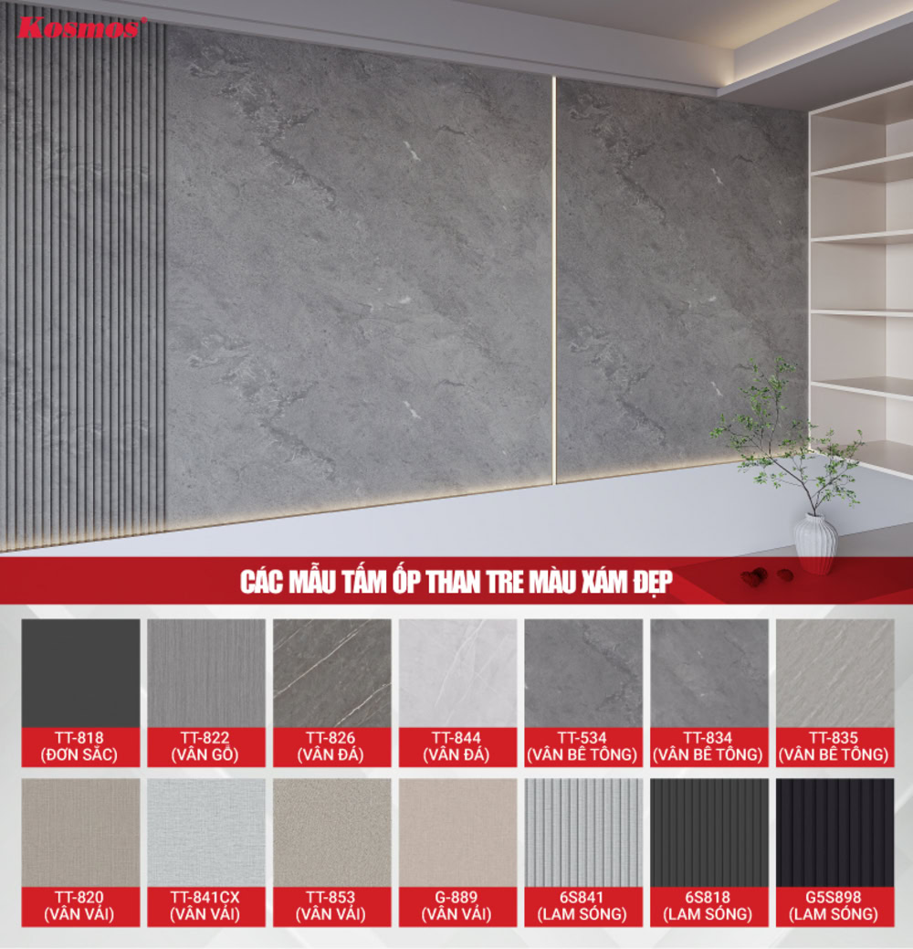 Bộ sưu tập tấm ốp đa năng than tre màu xám đẹp