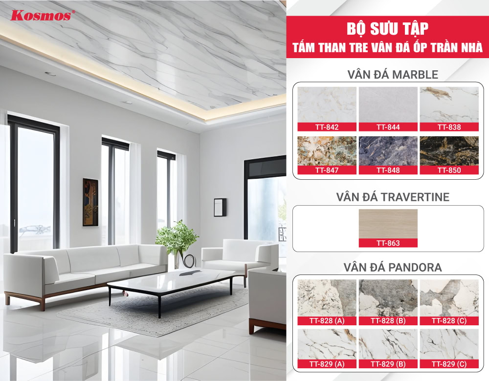 Bộ sưu tập tấm than tre vân đá ốp trần nhà