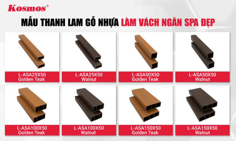 Bộ sưu tập thanh lam gỗ nhựa làm vách ngăn spa đẹp