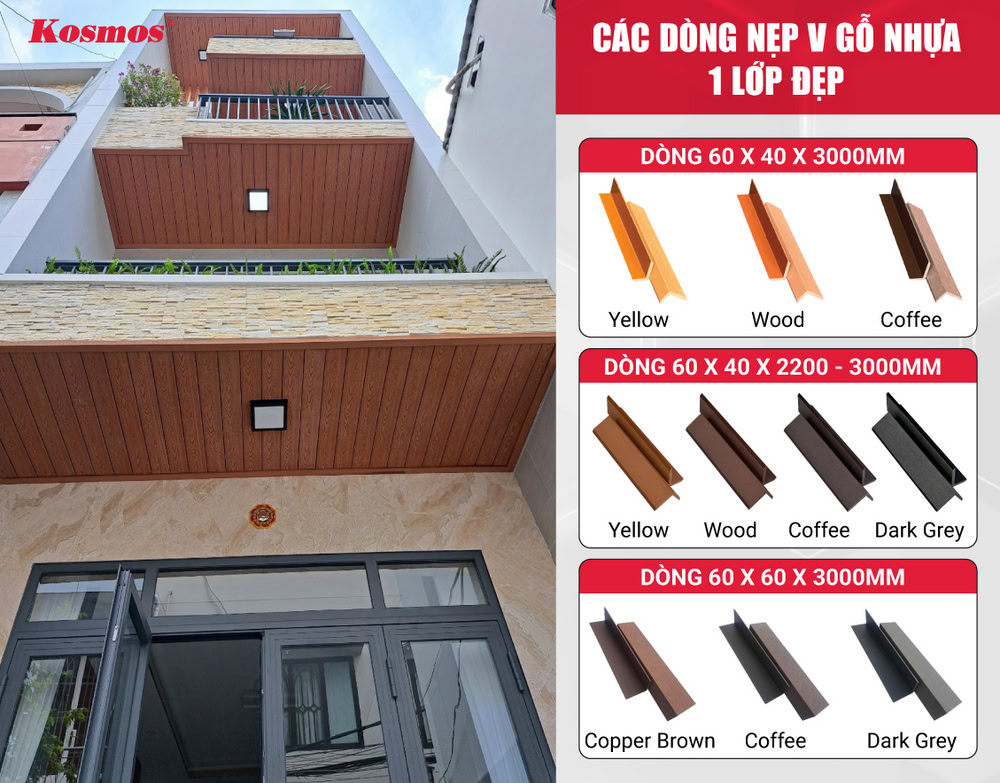 Các dòng nẹp V gỗ nhựa 1 lớp đẹp