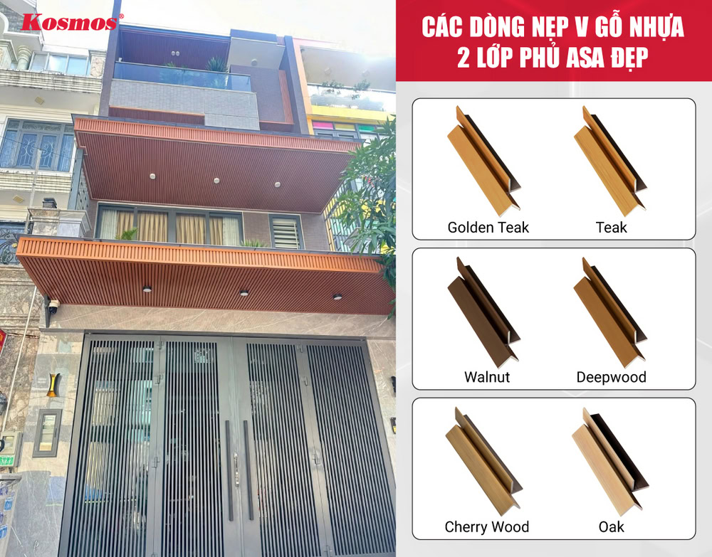 Các dòng nẹp V gỗ nhựa 2 lớp phủ ASA đẹp