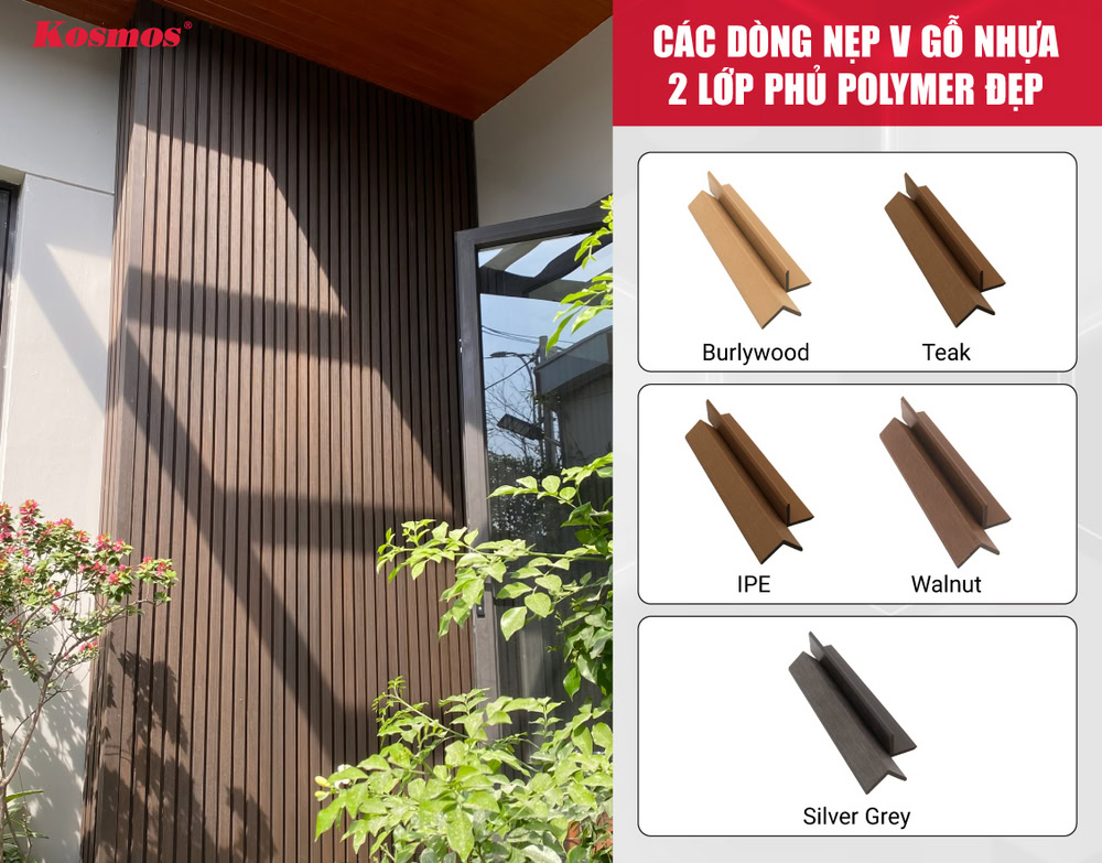 Các dòng nẹp V gỗ nhựa 2 lớp phủ Polymer đẹp