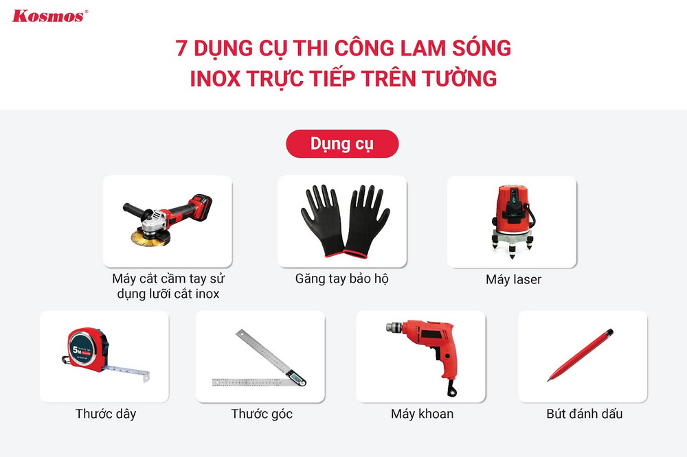Các dụng cụ thi công lam sóng inox trên tường