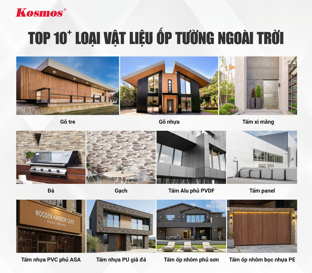 Các loại vật liệu ốp tường ngoài trời
