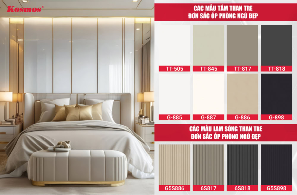 Các mẫu tấm than tre giả đơn sắc ốp phòng ngủ đẹp