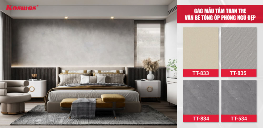 Các mẫu tấm than tre giả vân bê tông ốp phòng ngủ đẹp