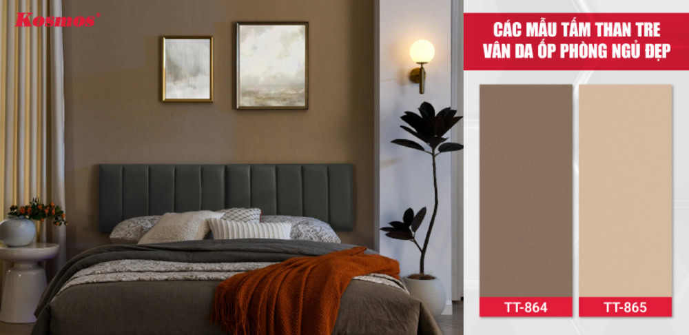Các mẫu tấm than tre giả vân da ốp phòng ngủ đẹp