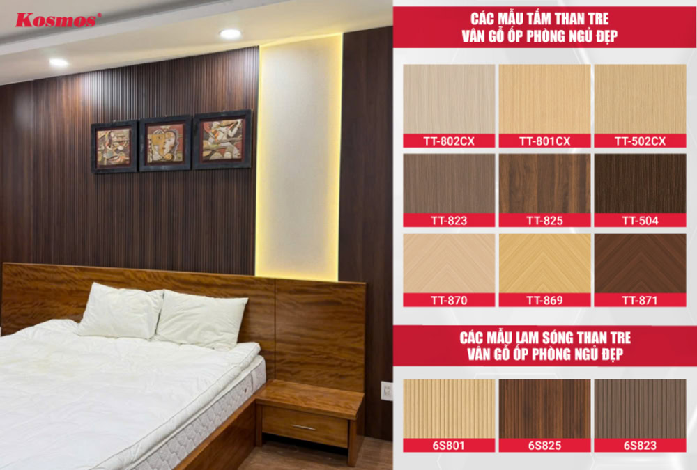 Các mẫu tấm than tre giả vân gỗ ốp phòng ngủ đẹp