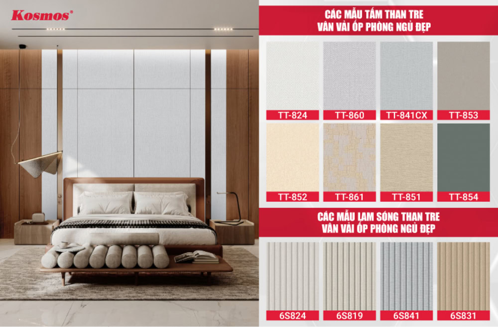Các mẫu tấm than tre giả vân vải ốp phòng ngủ đẹp
