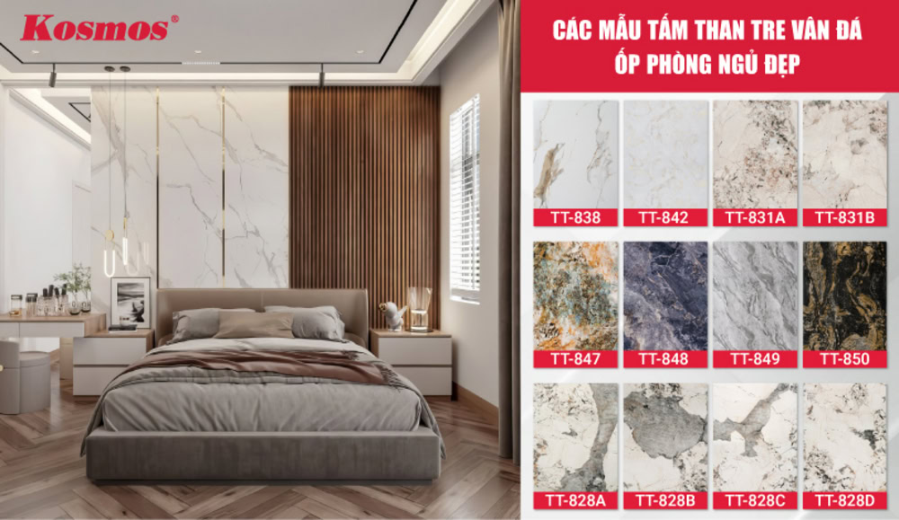 Các mẫu tấm than tre vân đá ốp phòng ngủ đẹp