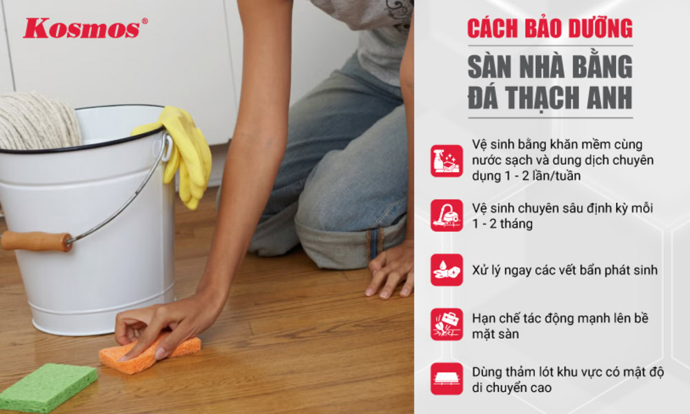 Cách bảo dưỡng sàn nhà bằng đá thạch anh