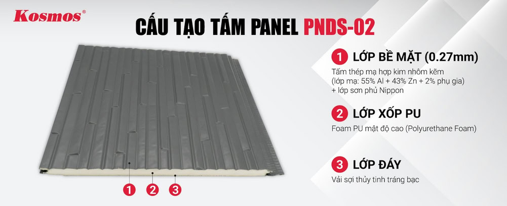 Cấu tạo tấm Panel PNDS-02 xám vân đá sọc