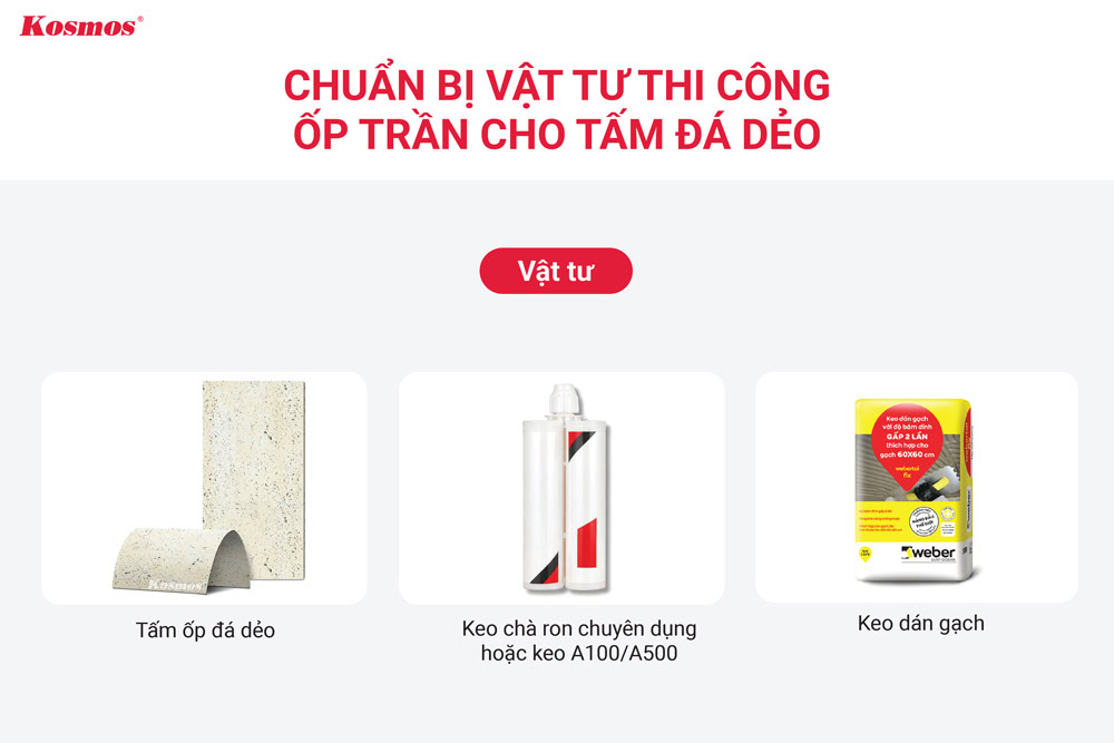 Prepare materials for installing flexible stone panels for ceiling cladding.
