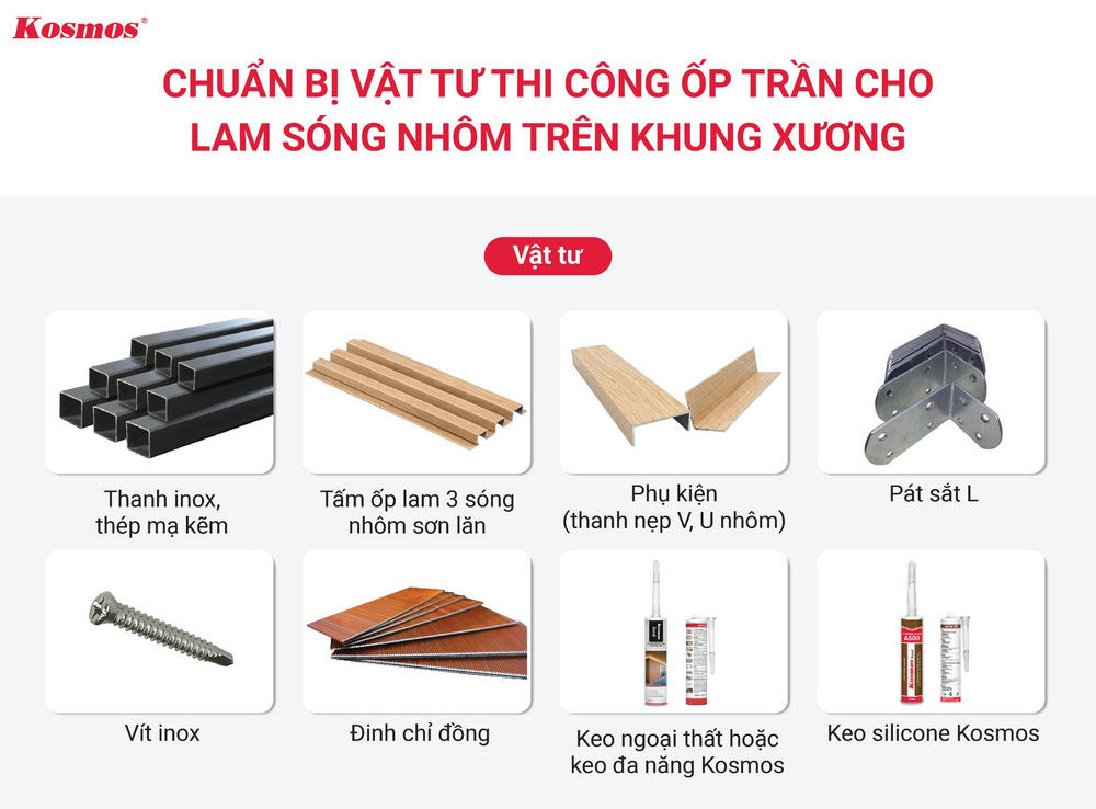 Chuẩn bị vật tư thi công ốp trần bằng tấm nhôm lam sóng