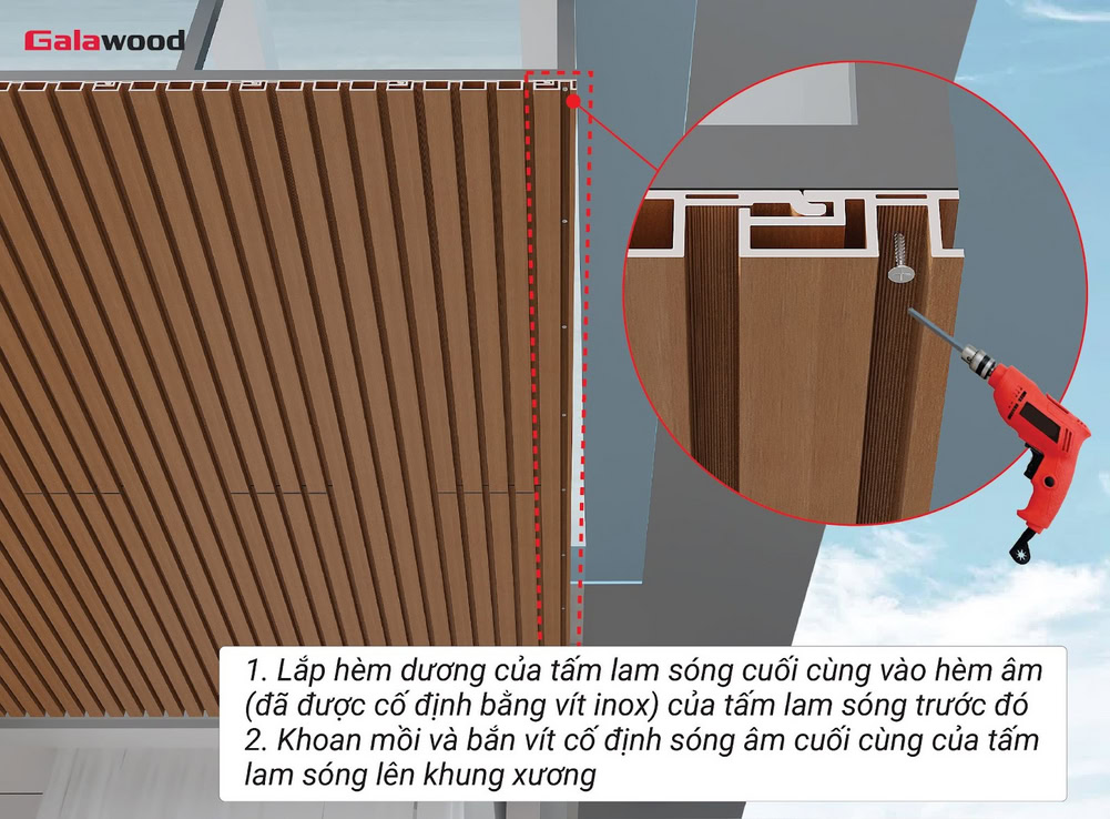 Cố định sóng âm cuối của G-4S219X25 bằng vít inox
