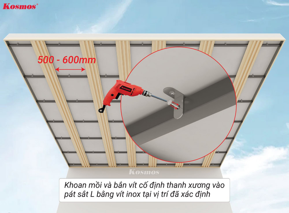 Cố định thanh xương vào pát sắt L bằng vít inox tại vị trí đã xác định
