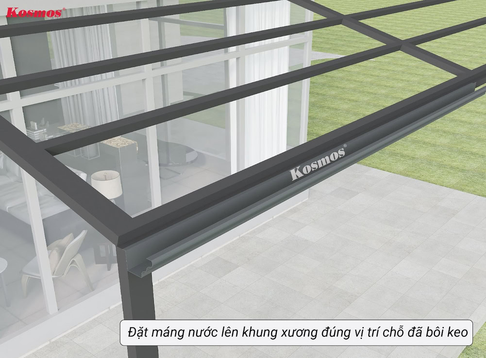 Đặt máng nước lên khung xương mái hiên