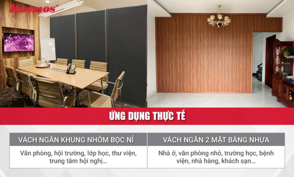 Điểm khác biệt về ứng dụng của vách ngăn nhôm - nỉ và vách ngăn nhựa