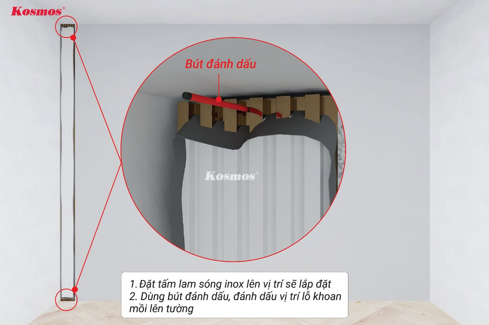 Dùng bút đánh dấu lỗ khoan trên tường