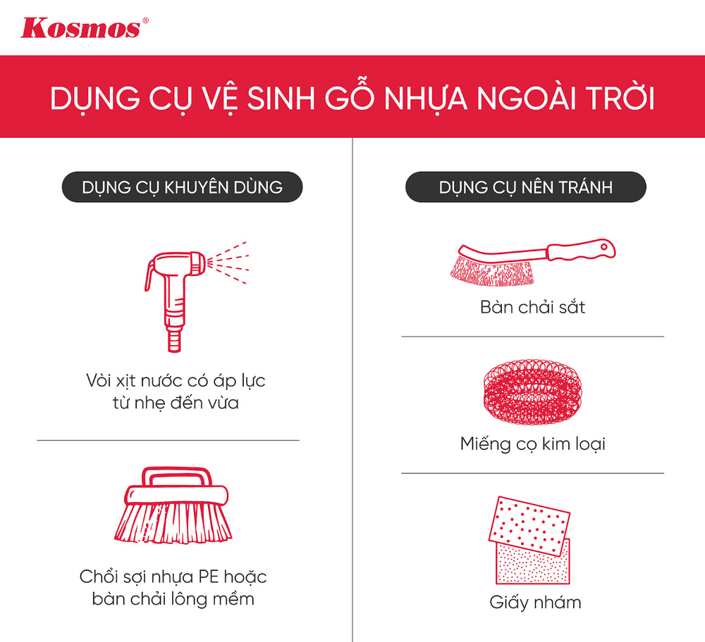 Dụng cụ vệ sinh gỗ nhựa ngoài trời