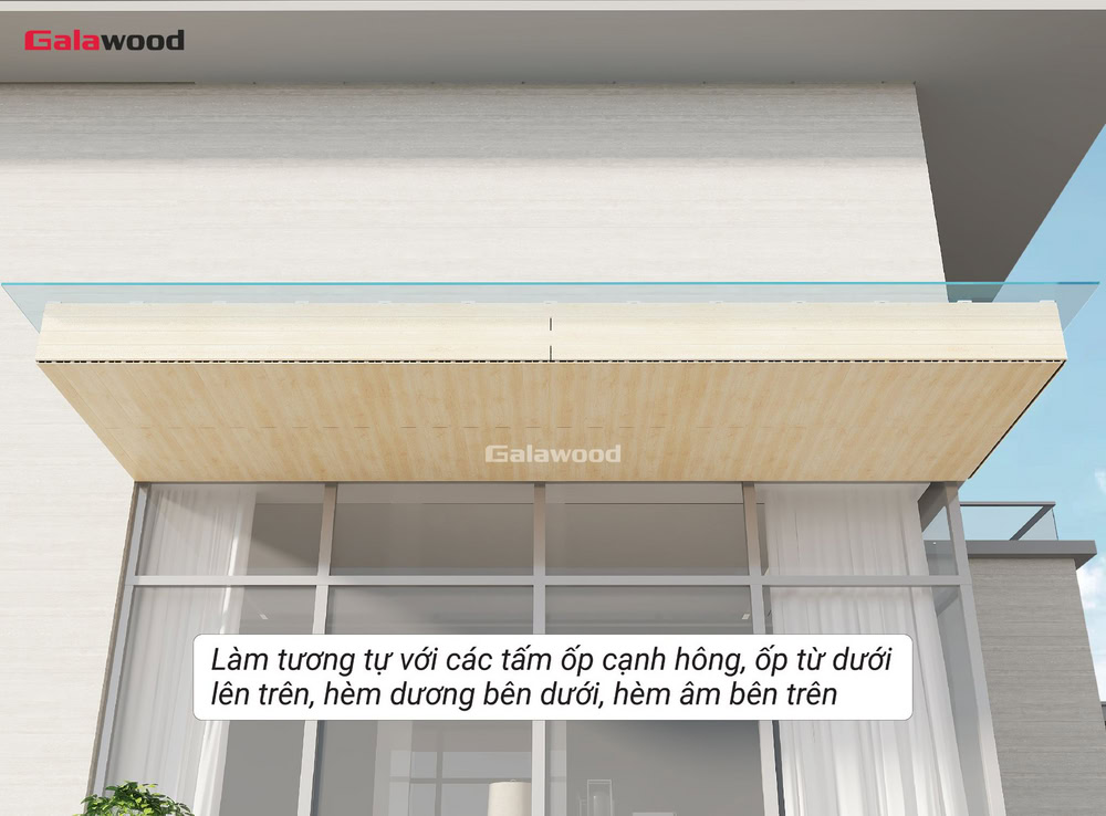 Dùng tấm ốp nhựa ASA che khoảng trống giữa mái kính và trần gỗ nhựa